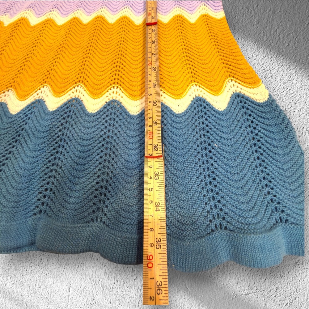 Heartloom Crochet Knit Polo Dress M Colorblock Zig Zag Stripe Cotton Retro Mod - Picture 13 of 14
